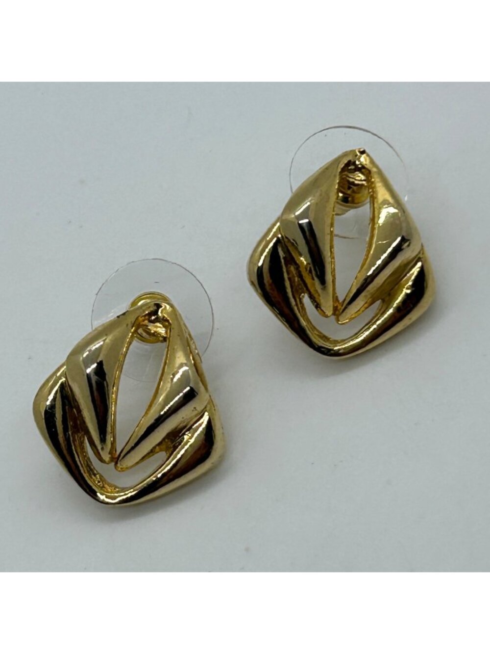 Vintage Gold Tone Geometric Earrings Cutout Abstract Stud Statement Modernist